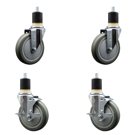 Service Caster 5'' Gray Poly Wheel Swivel 1-7/8'' Expanding Stem Caster Set 2 Brakes, 4PK SCC-EX20S514-PPUB-2-TLB-2-178